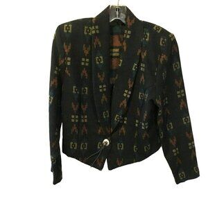 Mixed Blues Women's Western Style Short Collared Wool Blend Blazer Size Medium